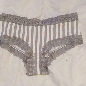 Victoria's Secret Gray and White Striped Lace  Trim Cheeky Panties